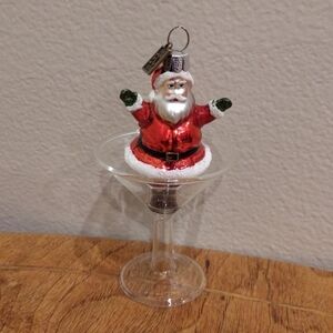 New Eric Cortina Martini Glass Santa Cocktail Ornament 4 1/2"